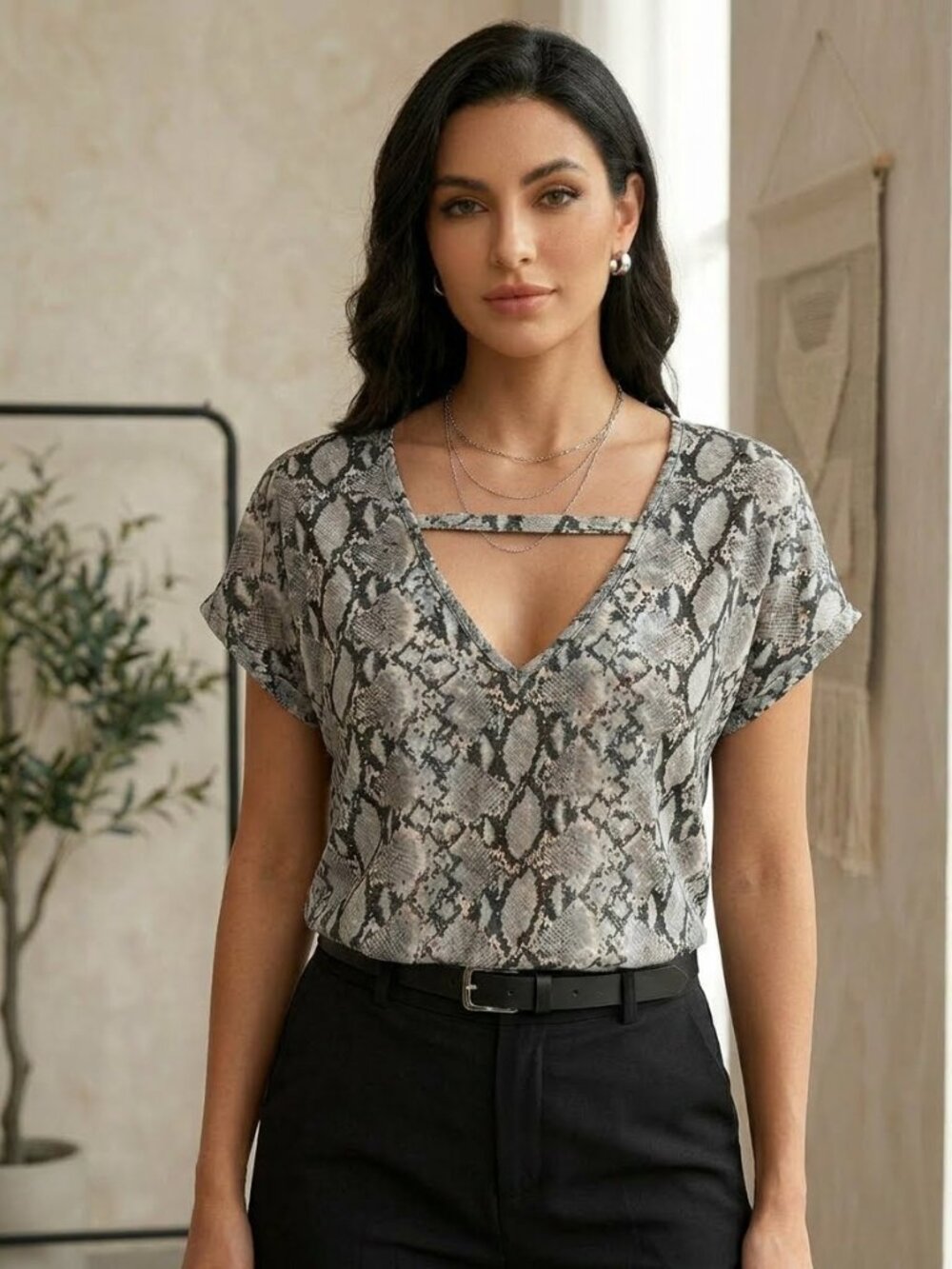 SHEIN Snake Print Strappy Cutout V-Neck Blouse Size 8/10